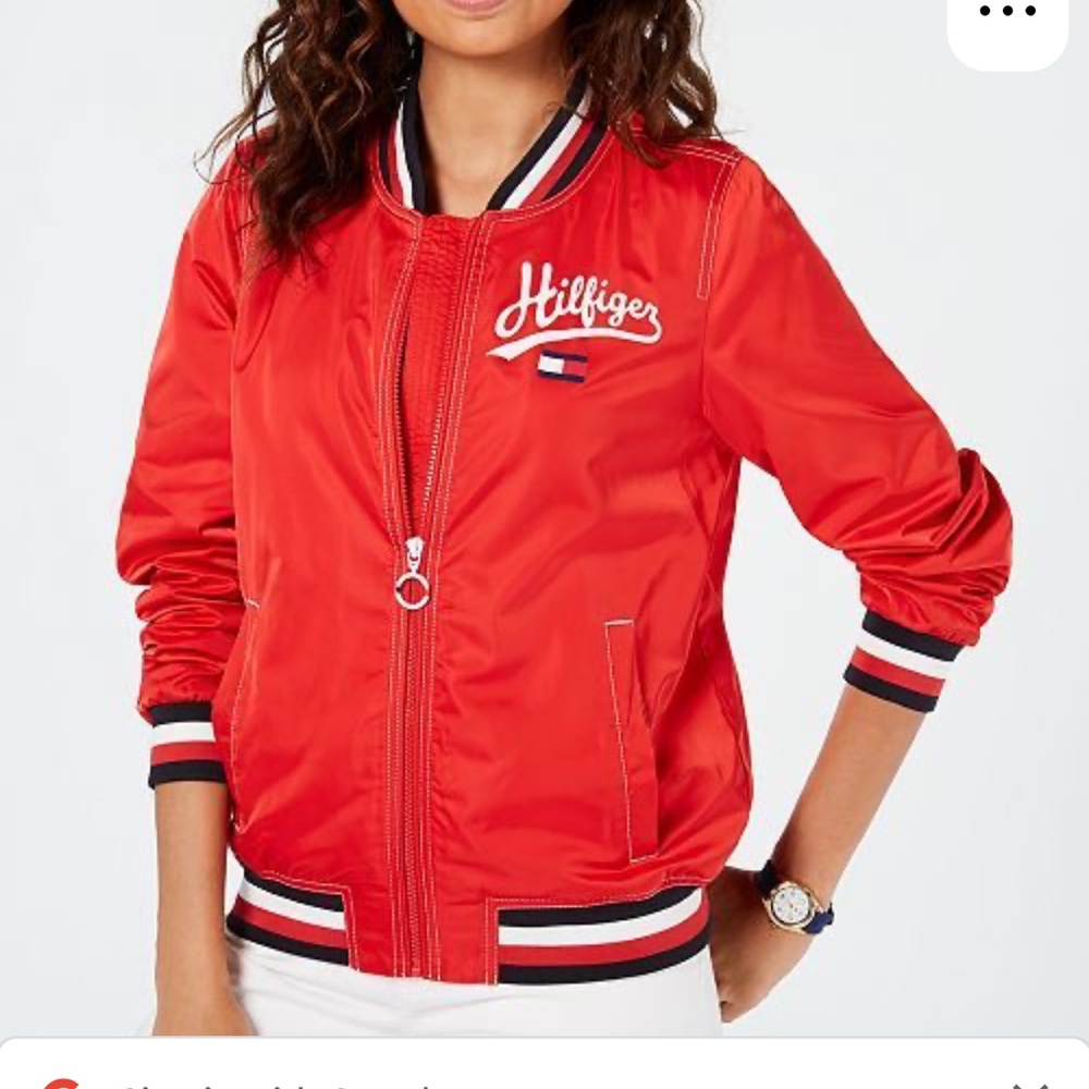 Tommy Hilfiger Y2K Red Varsity Satin Bomber Jacket M
